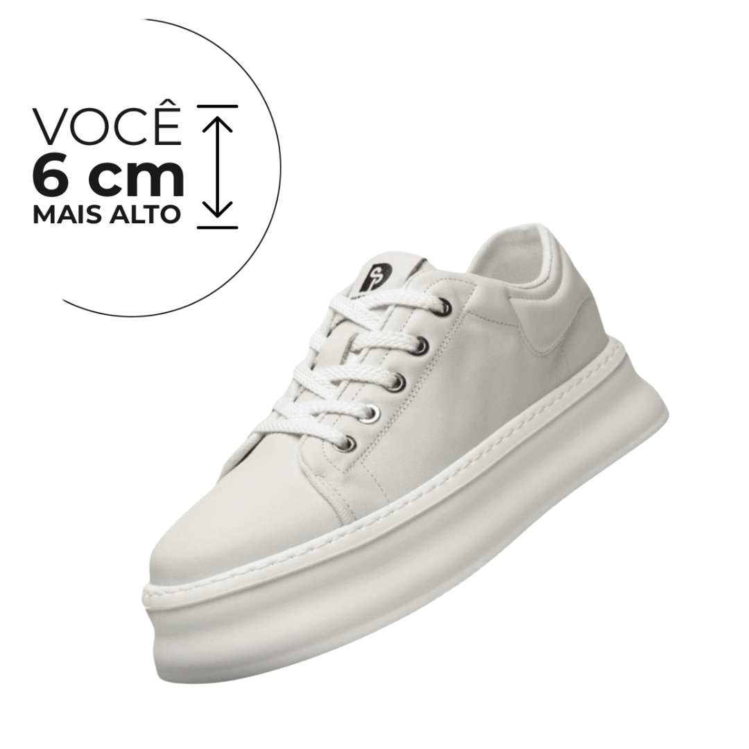 Tênis Casual Império - Aumenta Altura 6cm - Couro - Branco - Masculino