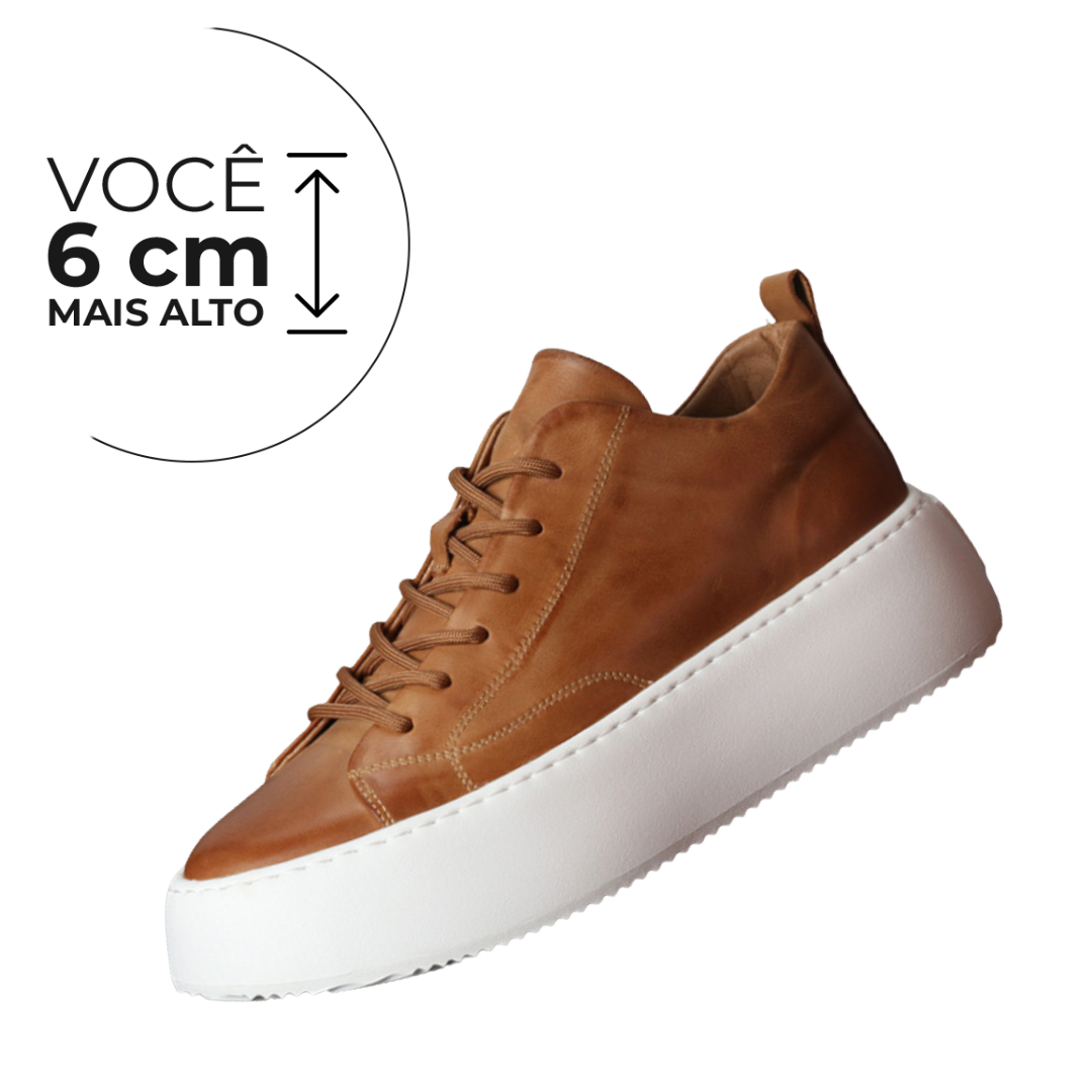 Tênis Casual Fênix - Aumenta Altura 6cm - Couro - Marrom - Masculino