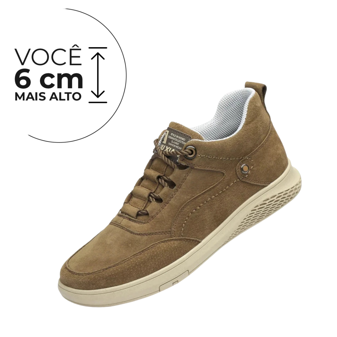 Tênis Casual Cobalto - Aumenta Altura 6cm - Couro - Marrom - Masculino