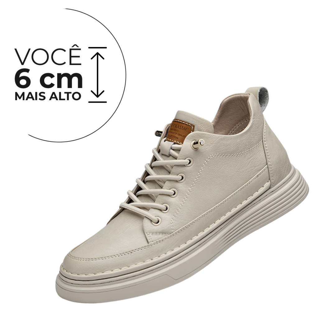 Tênis Casual Mercúrio  - Aumenta Altura 6cm - Couro - Bege - Masculino