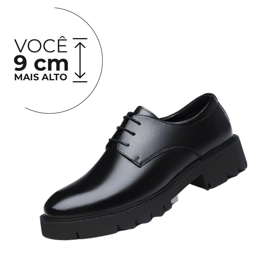 Sapato Social Realce - Aumenta Altura 9cm - Couro Preto - Masculino