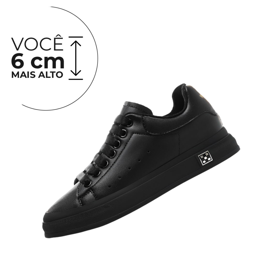 Tênis Casual Zênite - Aumenta Altura 6cm - Couro - Preto - Masculino