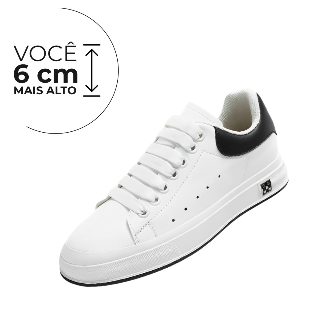 Tênis Casual Encosta - Aumenta Altura 6cm - Couro - Branco - Masculino