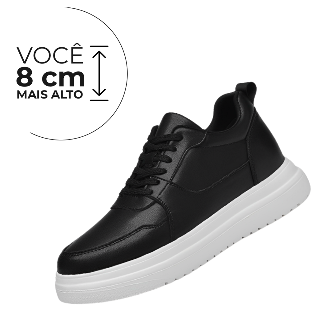 Tênis Casual Saturno - Aumenta Altura 8cm - Couro - Preto - Masculino
