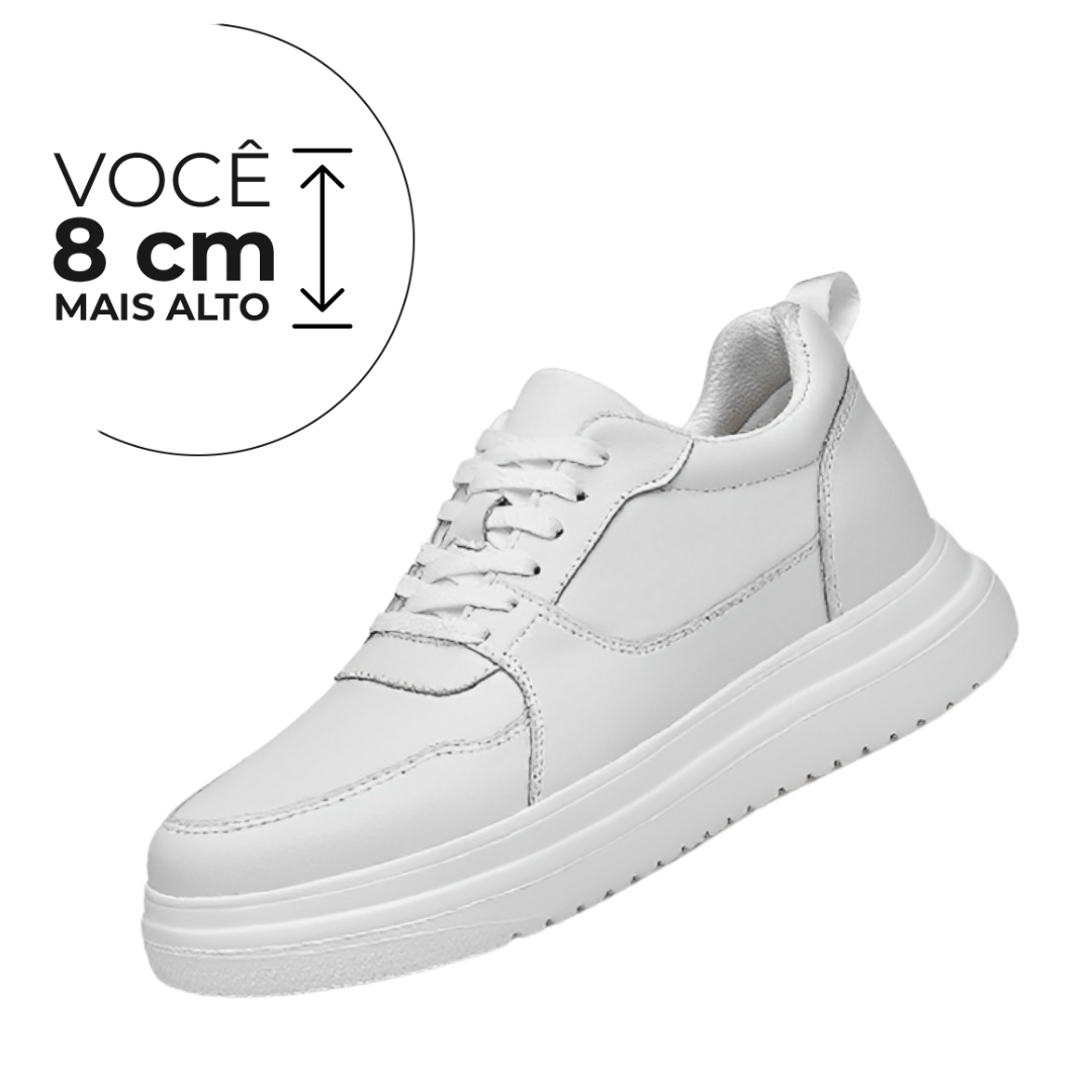 Tênis Casual Cometa - Aumenta Altura 8cm - Couro - Branco - Masculino