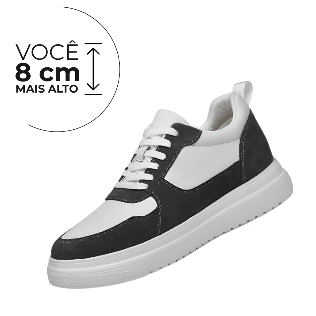 Tênis Casual Penhasco - Aumenta Altura 8cm - Couro - Cinza - Masculino