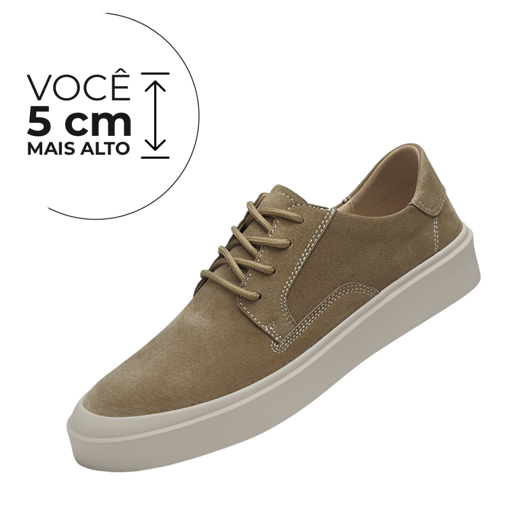 Tênis Casual Áurea - Aumenta Altura 5cm - Camurça - Caqui - Masculino