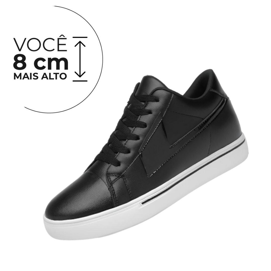 Tênis Casual Alfa - Aumenta Altura 8cm - Couro - Preto - Masculino