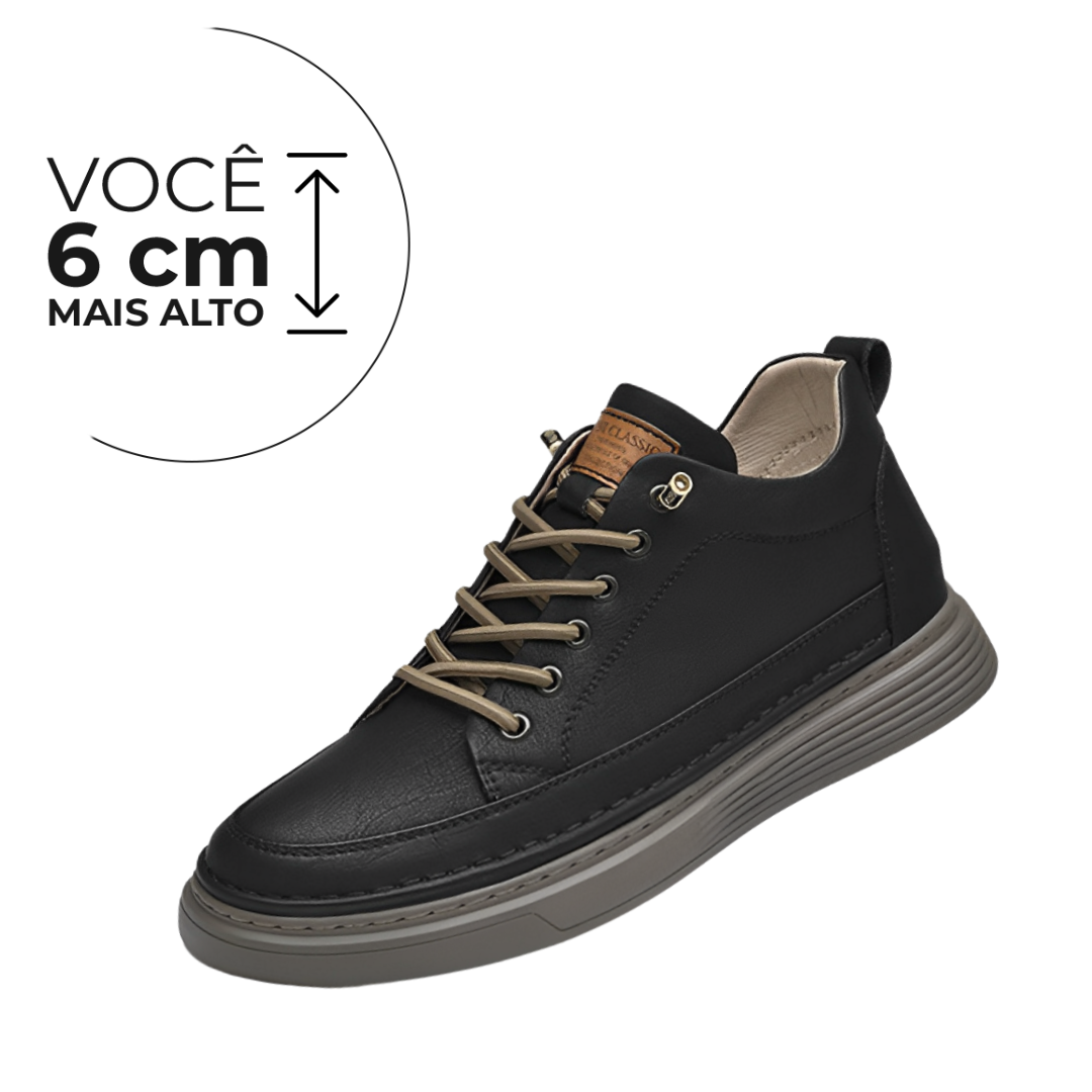 Tênis Casual Storm - Aumenta Altura 6cm - Couro - Preto - Masculino