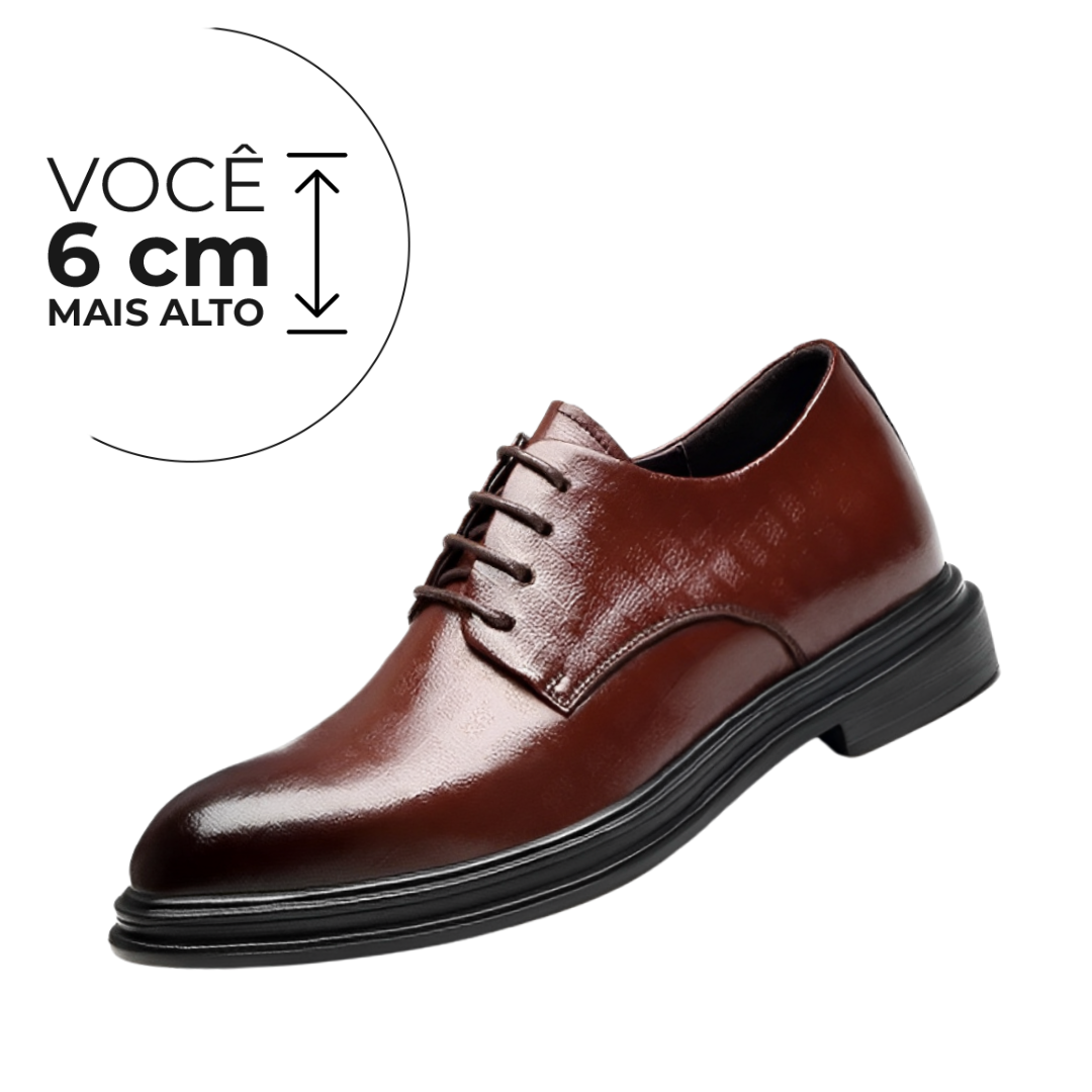 Sapato Social Premium - Aumenta Altura 6cm - Couro - Marrom - Masculino