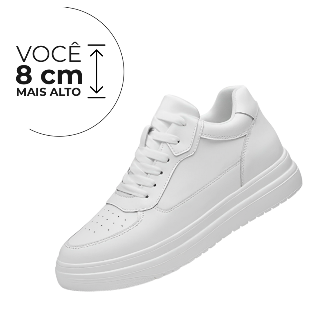 Tênis Casual Astro - Aumenta Altura 8cm - Couro - Branco- Masculino