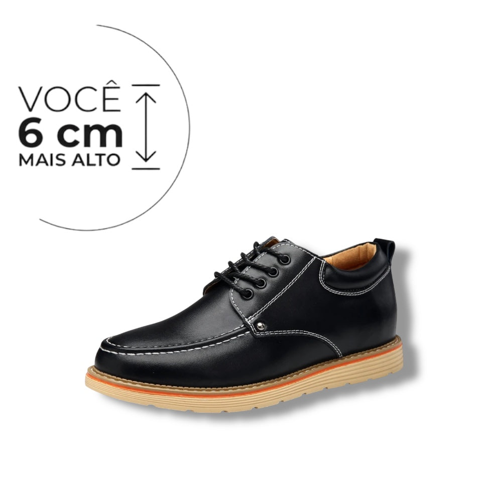 Sapato Social Rich - Aumenta Altura 6cm - Couro Preto - Masculino